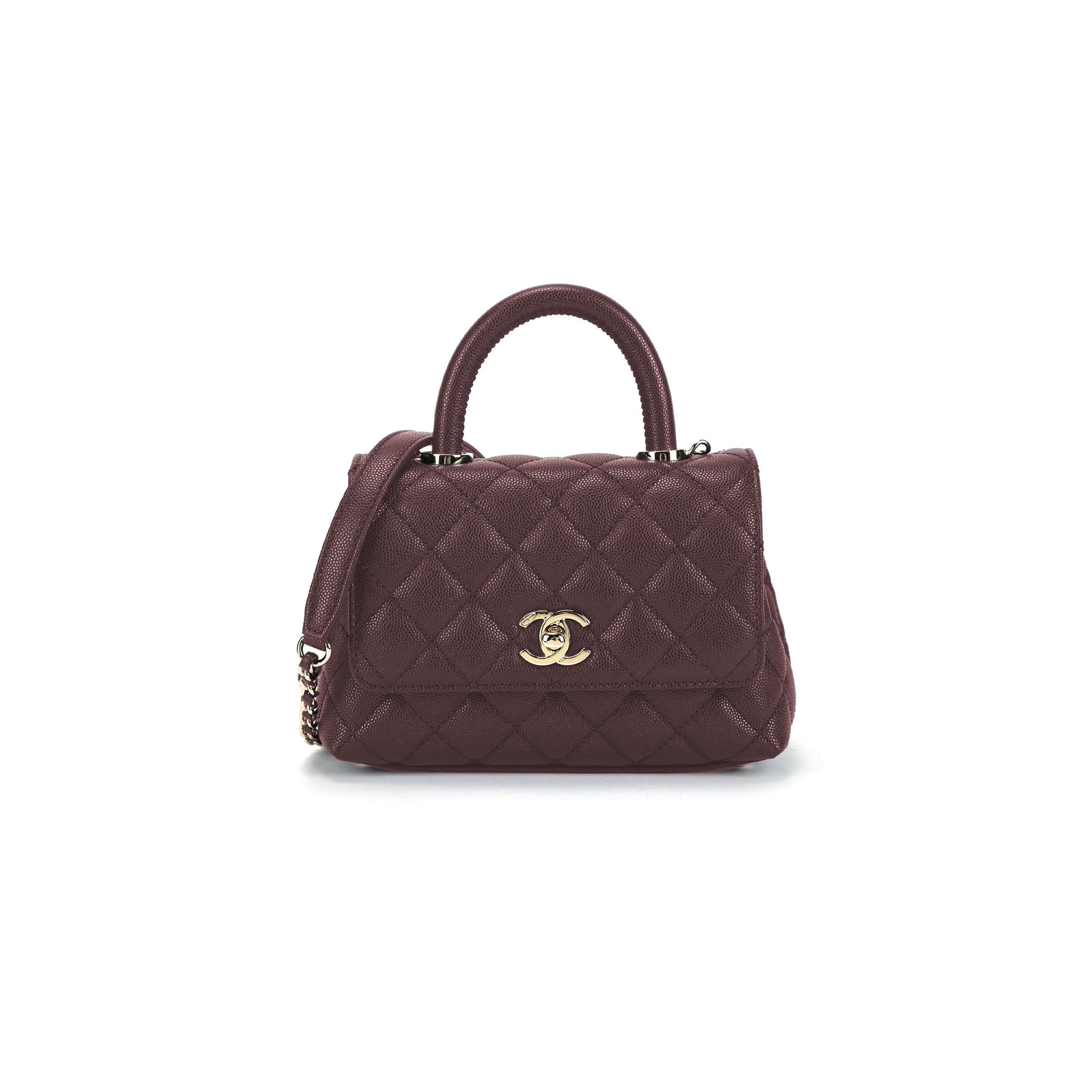 Ch*el master caviar quilted mini coco handle claret ‎as2215 (19*13*9cm)